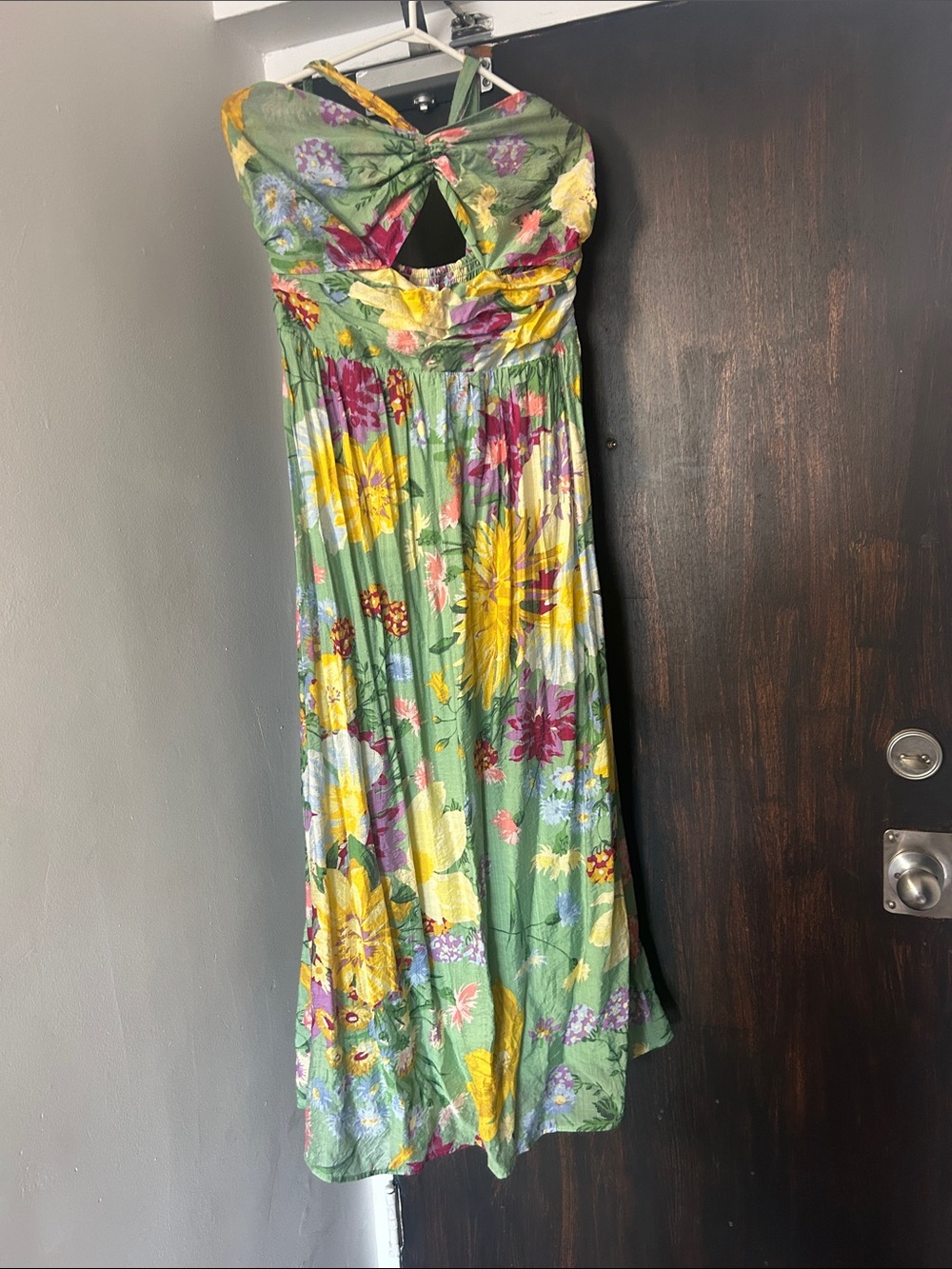 H&M Green Floral Maxi Dress with Twist Front and Keyhole